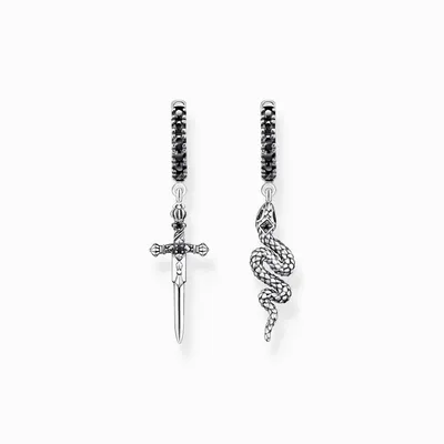 Produktbild von THOMAS SABO Creolen "Schlange und Schwert" Silber geschwärzt