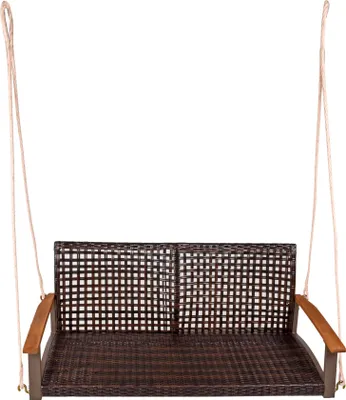 Produktbild von Garten-Hängebank KIEL braun - 131cm Breit, Akazie, Braun, mit Armlehne | Hängebank Garten Wetterfest Sitzbank Outdoor