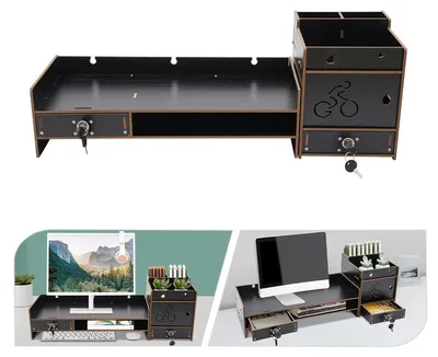 Produktbild von Monitorständer - Schreibtisch Bildschirmständer - Organizer mit Ablage - Für 25–50 cm Monitore und Laptops - Traglast 2,5–5 kg - Schwarz
