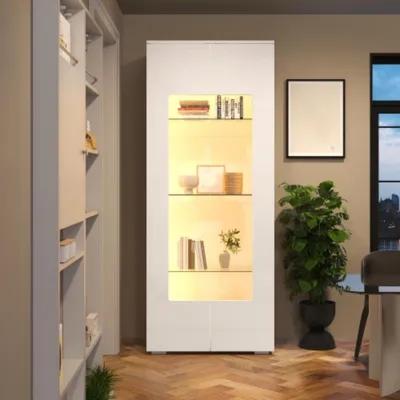 Produktbild von Vitrine,Hochglanzvitrine mit LED-Lichtleiste,Schrank,Wohnzimmer breiter Schrank, Hochschrank 70*40*173cm