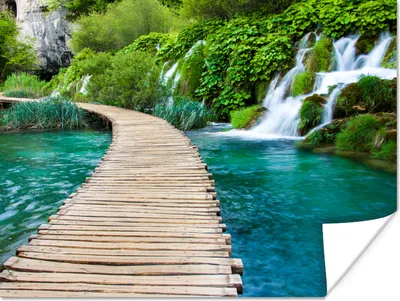 Produktbild von MuchoWow® Poster Brücke - Wasser - Pflanzen - Wasserfall - Grün 120x90 cm - Wandbild