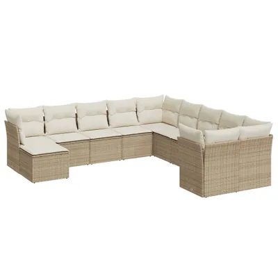 Produktbild von 11-tlg. Garten-Sofagarnitur mit Kissen Beige Poly Rattan