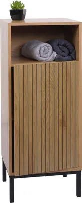 Zdjęcie produktu dla Komoda z szufladami HWC-O42, komoda łazienkowa szafka łazienkowa szafka z 1 drzwiczkami, 3 schowki, MDF melamina 98x39x30cm ~ efekt naturalnego drewna