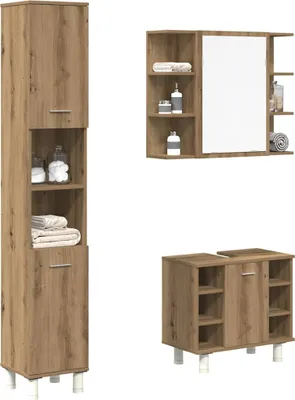 Zdjęcie produktu dla Maison Exclusive – 3-częściowy zestaw mebli łazienkowych Artisan z drewna dębowego