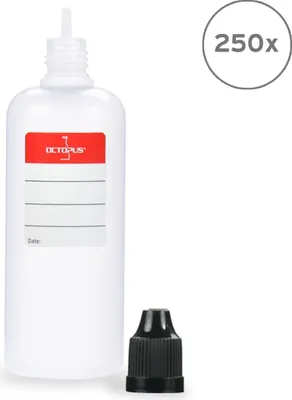 Produktbild von 250 Plastikflaschen 100 ml LDPE, G14, Tropfeinsatz, Deckel schwarz