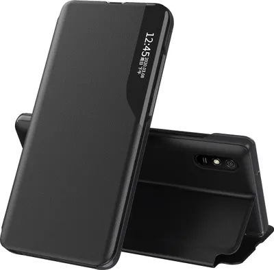 Produktbild von LaimTop Hülle für Redmi 9A, Smart View Fenster Flip Stand Cover Kunstleder Schutzhülle für Xiaomi Redmi 9A Schwarz