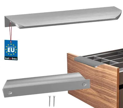 Immagine prodotto di KOTARBAU® Maniglie per mobili Maniglie per armadi 180 mm Argento opaco ZnAl Maniglie con fissaggio posteriore Maniglie per bordi Maniglie per cassetti Cucina moderna