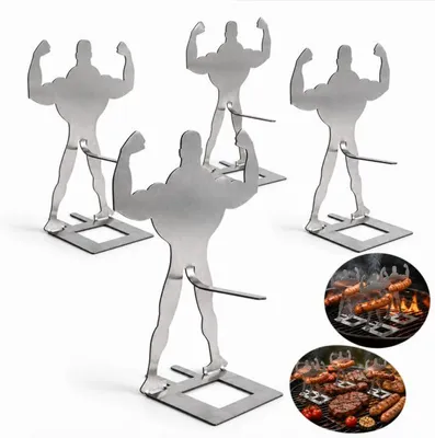 Produktbild von Hotdog Halter 4er Set aus Edelstahl, Wursthalter für Grill und BBQ, Lustige Muskelmann Grillhalterung für Hotdogs und Würstchen