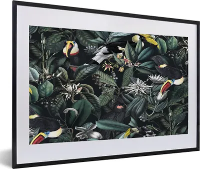 Produktbild von MuchoWow® MuchoWow® Gerahmtes Poster Blumen - Tukan - Blätter 60x40 cm - Poster mit zchwarzem Bilderrahmen - Schlafzimmer - Plakat in Rahmen - Drucken