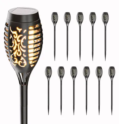 Image de HOFTRONIC - Torches solaires de jardin 2200K IP65 Lot de 12 Noir 50 cm