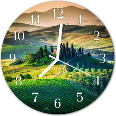Produktbild von Glasuhr Wanduhr Küchenuhr Echt-Glas 30fi cm Landschaft grün