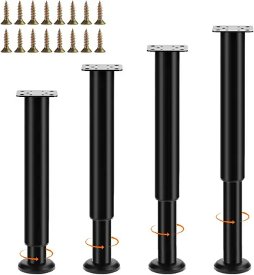 Zdjęcie produktu dla Regulowane nóżki meblowe, 4 sztuki, 25-40 cm, czarne, do ławki i stołu