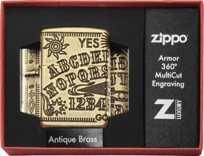 Obrázok produktu pre Zapalovac Zippo Ouija Board Armor Case staromosadz hlboka 8-stranna rytina