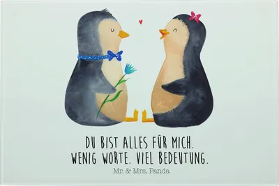 Produktbild von Mr. & Mrs. Panda Frühstücksbrett Pinguin Pärchen - Weiß - Geschenk, Hochzeit, schneidbrett, Schneidebrett Glas, Liebespaar, Brotzeitplatte, Hochzeitsgeschenk, Liebe