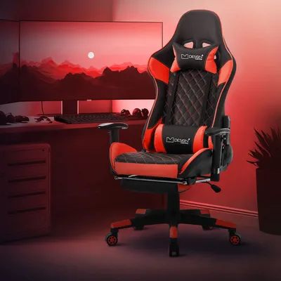 Obrázek produktu pro Herní židle ML-Design s podnožkou, černá/červená, z umělé kůže, ergonomická