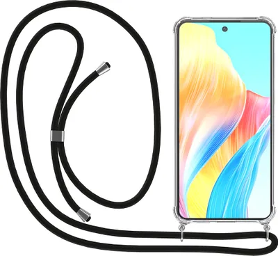 Zdjęcie produktu dla Etui na telefon Smartphonica pasujące do Oppo A1 / A58 / A78 / A98 / F23 z przewodem i zderzakiem - Etui z przewodem telefonicznym - Etui z TPU odporne na wstrząsy ze smyczą - przezroczyste