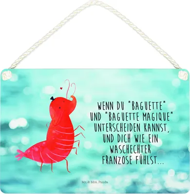 Produktbild von Mr. & Mrs. Panda Schild Garnele Franzose DIN A4 - Oceanblue - Geschenk, Wandschild, holzbild, Französisch, Meer, kleine aufmerksamkeit, wandtafel, Krabbe, Türschild