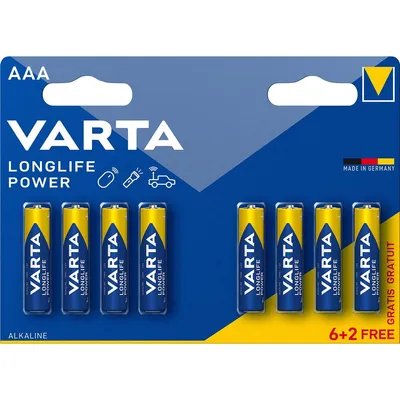 Image de 6+2 Piles alcalines LONGLIFE LR03 AAA VARTA - BRICODEAL - 546596