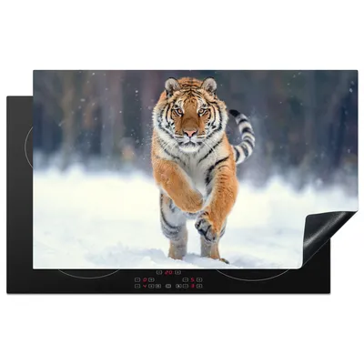 Produktbild von KitchenYeah© Herdabdeckplatte Tiger - Landschaft - Schnee - Tiere , 85x52cm, Küche Deko, Glaskeramikkochfeld Herdabdeckung, Abdeckplatte fùr Kochfeld
