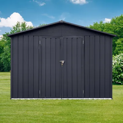 Produktbild von Albatros Profi Gerätehaus XL – verzinktes Metall in Anthrazit (RAL 7016) | 259x189x192cm, 9,4m³ | Inkl. Schloss & Werkzeughaken | wetterfest