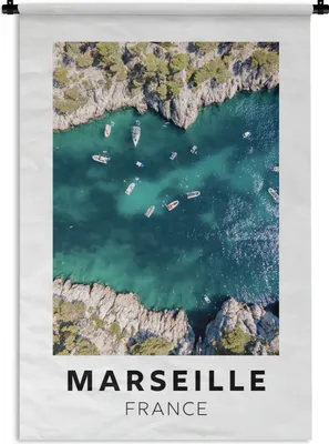 Produktbild von MuchoWow® Wandteppich Wandbehang Frankreich - Marseille - Boot 90x135 cm Tapisserie Dekoration Wandtuch - Baumwolle - Wandskulptur
