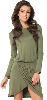 Produktbild von MiniKleid Überlappende Raffung Rundhals Langarm; Khaki/S/M 36/38