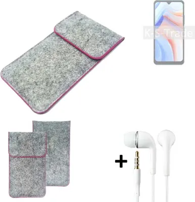 Produktbild von K-S-Trade Handy Schutz Hülle kompatibel mit Cubot Note 8 Schutzhülle Handyhülle Filztasche Pouch Tasche Case Sleeve Filzhülle hellgrau pinker Rand
