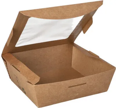 Produktbild von Feinkostboxen Pappe "pure" eckig 650 ml 4,5 cm x 12 cm x 12 cm braun "100% Fair"