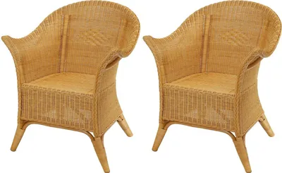 Produktbild von KRINES HOME Extra breiter Rattansessel Natur Rattanstuhl Flechtsessel Lounge Korbsessel (Set/2 Honig - Gelb)