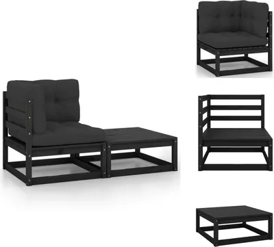 Produktbild von vidaXL 2-tlg. Garten-Lounge-Set mit Kissen Schwarz Kiefer Massivholz -  Gartensofaelemente
