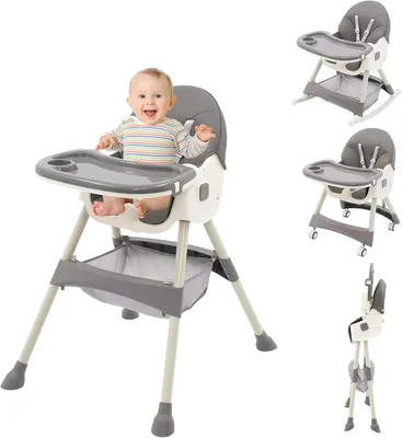 Produktbild von Kinderhochstuhl Hochstuhl, 3-in-1-verstellbare Schaukel-Babyliege, Baby-Kleinkindsitz und Wachstumsstuhl in 1, Hochstühle mit abnehmbarem Tablett und