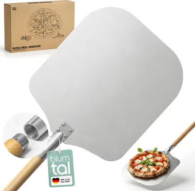 Immagine prodotto di Blumtal buccia per pizza con superficie grande - 30,5 cm x 30,5 cm, buccia per pizza in alluminio, manico in legno 85 cm