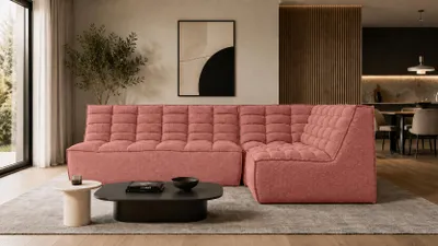 Produktbild von Kaiser Möbel Modulare Ecksofa L-Form, Plüschstoff Pop, Rosa, Rechts, LAZY L mini