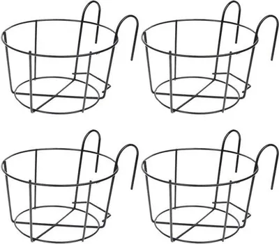 Obrázok produktu pre Závesné kvetináče – 4-poschodové kvetinové podnosy – kovový rám – balkónové koše, stojan na kvetináče
