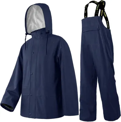 Productafbeelding van Regenpak Herren Waterdicht - Regenjas met Capuchon & Regenbroek, Duurzaam PVC/PU Werkkleding voor Bouw, Industrie, Visserij & Zeilen WS-003(Blue,XXL)