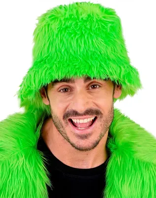 Produktbild von Plüsch Anglerhut Neon Grün Bob aus Kunstfell für Erwachsene - Einheitsgröße