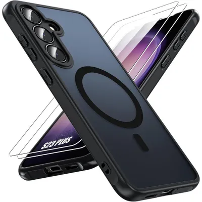 Image de Coque pour Samsung Galaxy S23 Plus, avec Cercle Magnétique et Vitre Caméra - Noir - 2 Verre Trempé