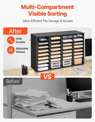 Produktbild von Literature Organizer, 36 Compartments Office Mailbox with Detachable Shelves, Wooden Mailbox Sorter with Particle Board, Countertop Office Home Storage Organizer for File, Document, Paper, Black