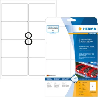 Obrázok produktu pre HERMA Folien-Etiketten A4 99.1x67mm   weiß ablösbar   160St.