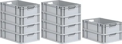 Produktbild von SparSet 10x Eurobox NextGen Grip | HxBxT 17x40x60cm | 34 Liter | Griffe offen | Glatter Boden | Grau | Eurobehälter, Transportbox, Transportbehälter, Stapelbehälter