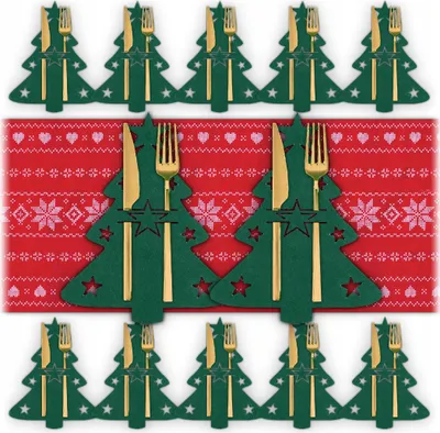 Immagine prodotto di KRUMAD Borsa portaposate Natale 12x - Portaposate albero di Natale in feltro verde - Decorazione natalizia per la tavola e le feste - Portaposate riutilizzabili