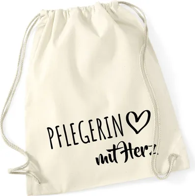 Produktbild von Huuraa Turnbeutel Pflegerin mit Herz 12 Liter Natural Baumwolle Rucksack Geschenkidee