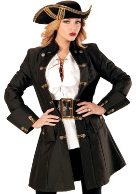 Piratenkapitän Kostüm für Damen, schwarz/weiß, S