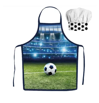 Productafbeelding van Kookschort voor kinderen met bijpassende muts - Voetbalstadion