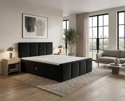 Produktbild von Boxspringbett OSLO II 160 x 200 cm Amor Velvet 22 Schwarz Bett mit zwei Bettkästen und H3 Matratze,Komplett-Set mit Matratze und Topper
