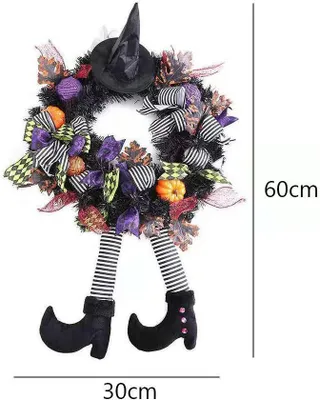 Image de Couronne d'Halloween Décoration de porte Chapeau de sorcière Halloween Couronne de citrouille Couronne de porte Joyeuse fête d'Halloween Cadeau
