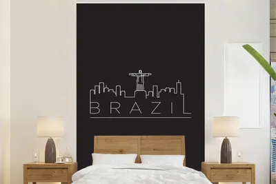 Produktbild von MuchoWow® Fototapete für Wohnzimmer oder Schlafzimmer Wandtapete Vinyl Motivtapete Stadtbild "Brasilien" vor schwarzem Hintergrund - 155x240 cm - Tapete