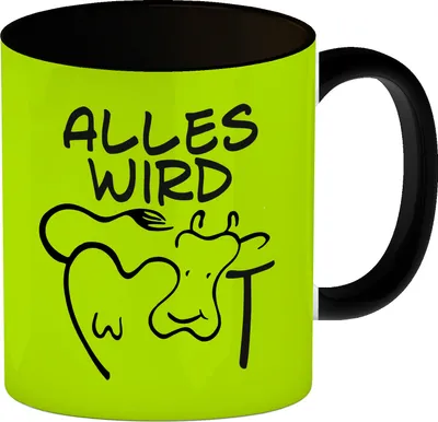 Produktbild von Alles wir KUHt Kaffeebecher Schwarz in grün zum Thema Bauernhof mit Kuh Motiv