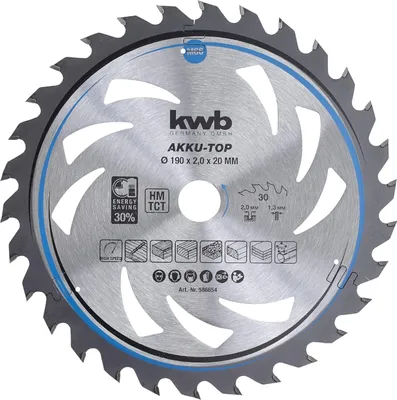 Produktbild von kwb Kreissägeblatt 190 x 20 mm, leichtgängig, speziell für Akkumaschinen, Sägeblatt geeignet für Weich- und Hartholz, Tischlerplatten und Spanplatten