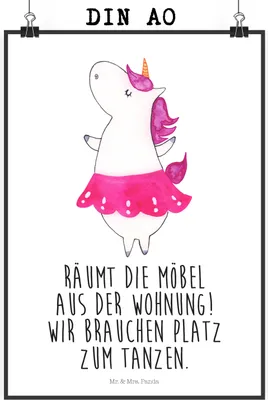 Produktbild von Mr. & Mrs. Panda Bild Einhorn Ballerina DIN A0 - Weiß - Geschenk, Party, Wohnung, Unicorn, Geburtstag, drucke, Plakat, Einhörner, wanddeko, Wandbild, wandkunst